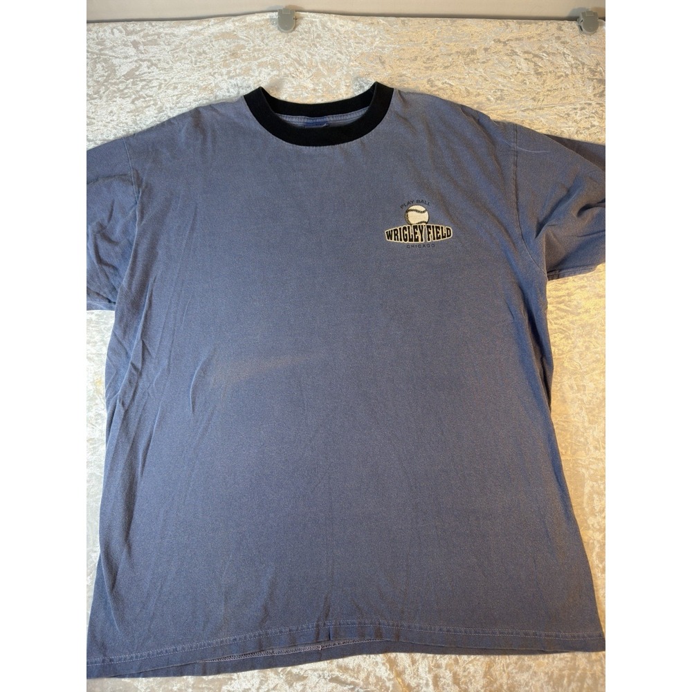 Vintage Wrigley Field Chicago Ringer T Shirt Large Blue Anvil Cubs Graphic Tee